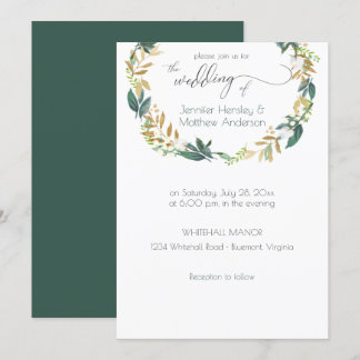 Rustic Green and Gold Greenery Wreath | Invitation
