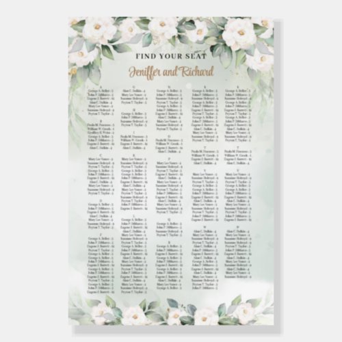 Rustic green and gold white roses alphabetical foam board