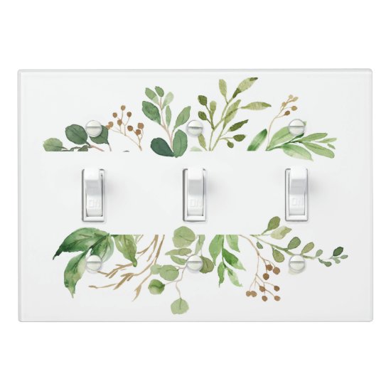 Rustic Green and Golden Brown Leaves Triple Light Switch Cover
