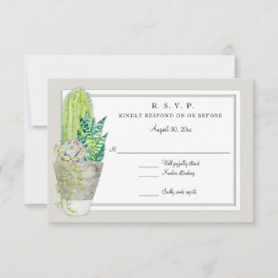 Rustic Green and Gray Urban Cactus Garden RSVP Card