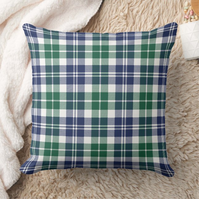 Rustic Green and Navy Blue Tartan Plaid Holiday Throw Pillow (Blanket)