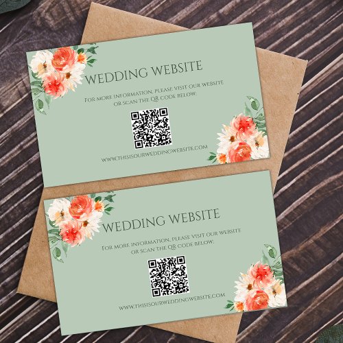 Rustic Green and Orange Botanical Wedding Website  Enclosure Card
