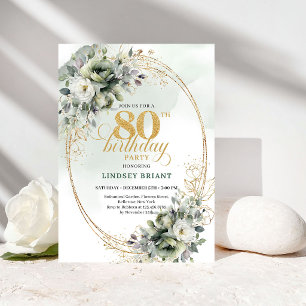 Rustic Green and White Floral 80th Birthday Card