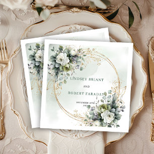 Rustic Green and White Floral Wedding Napkins