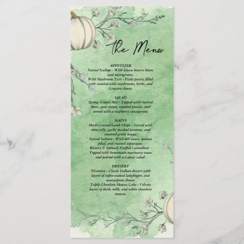 Rustic Green Autumn Pumpkin Wedding Menu