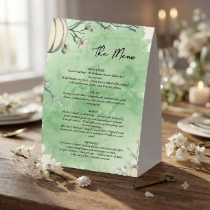 Rustic Green Autumn Pumpkin Wedding Menu Paper Table Tent
