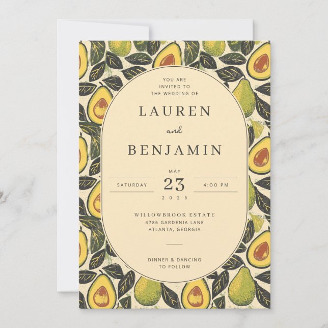 Rustic Green Avocado Border Invitation (Front)