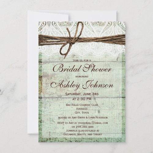 Rustic Green Barn Wood Bridal Shower Invitations