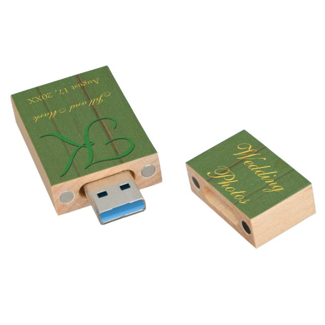 Rustic Green Barn Wood Wedding Photo Flash Drive (Angled)
