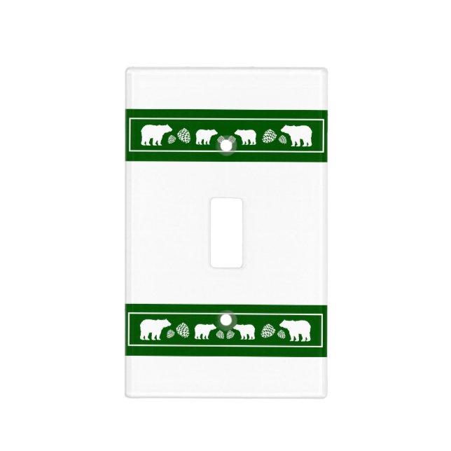 Rustic green bear pinecone light switch cover (Front)