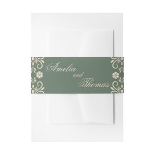 Rustic Green Beige Wedding  Invitation Belly Band