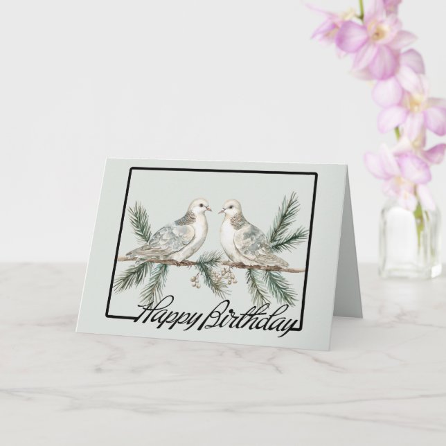 Rustic Green Birthday Birds Card (Orchid)