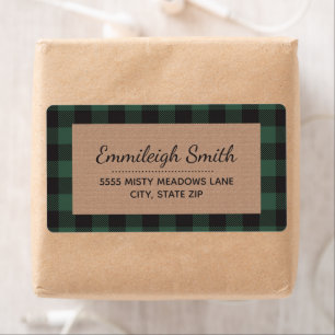 Rustic Green Black Christmas Buffalo Plaid Kraft Label