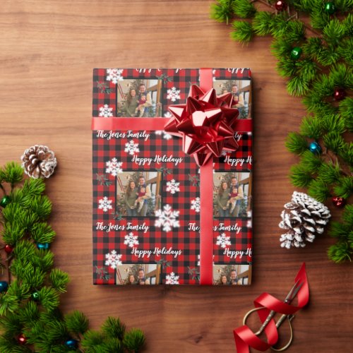 Rustic green black plaid with snowflake detail  wrapping paper