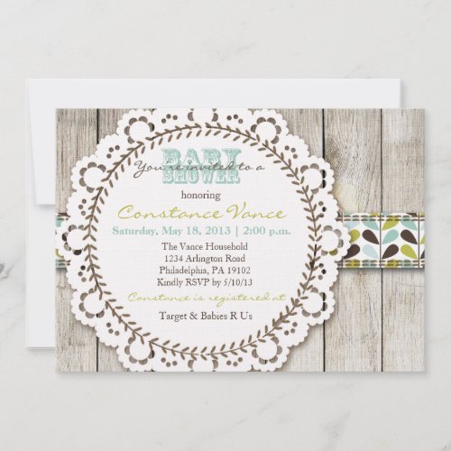 Rustic Green Blue Baby Boy Shower Invitation