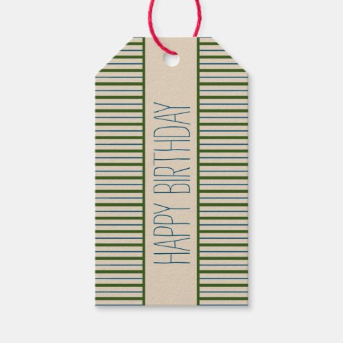 Rustic Green Blue Cream Polka Dots and Stripes Gift Tags