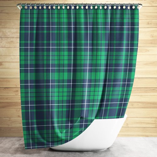 Rustic Green Blue Plaid Pattern Shower Curtain