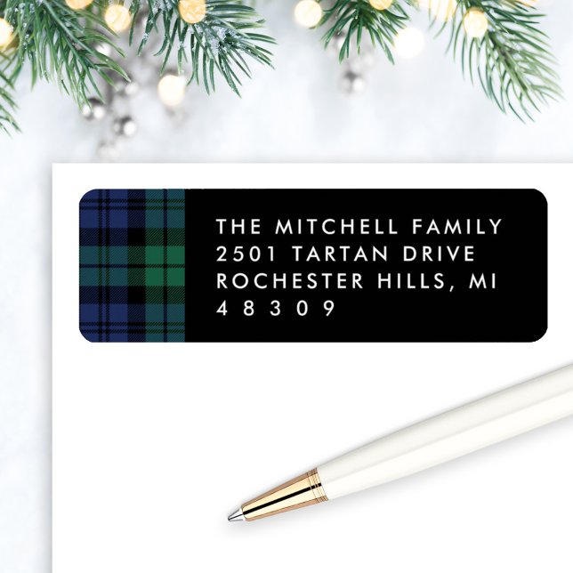 Rustic Green Blue Plaid Return Address Label (Creator Uploaded)