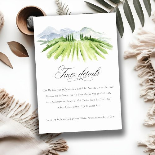 Rustic Green Blue Winery Vineyard Wedding Details Enclosure Card