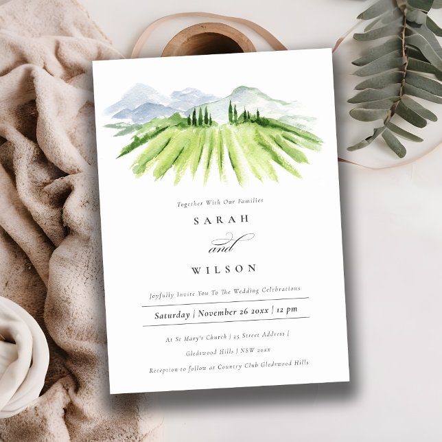 Rustic Green Blue Winery Vineyard Wedding Invite (Creator Uploaded)
