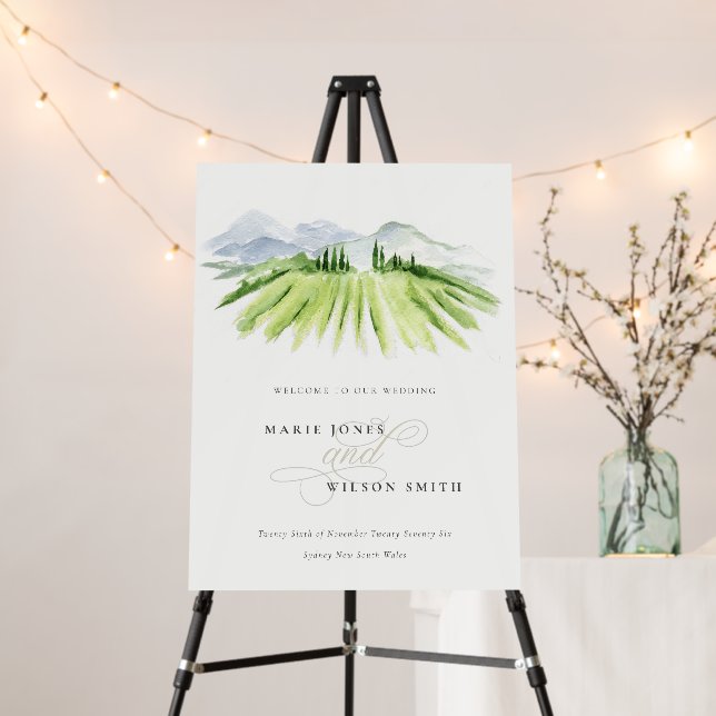 Rustic Green Blue Winery Vineyard Wedding Welcome Foam Board (In Situ (Stand))