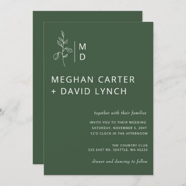 Rustic Green Botanical Monogram Wedding Invitation