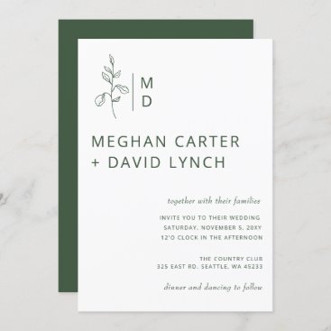Rustic Green Botanical Monogram Wedding Invitation