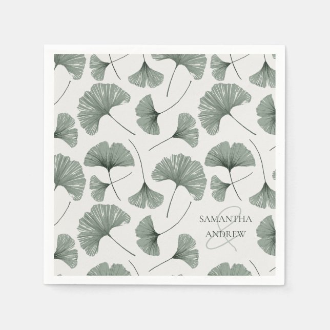Rustic Green Botanical Pattern Monogram Napkins (Front)