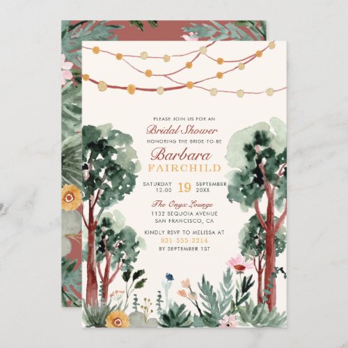 Rustic Green Botanical Trees Unique Bridal Shower Invitation