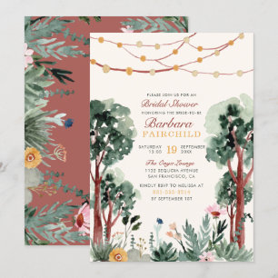 Rustic Green Botanical Trees Unique Bridal Shower Invitation