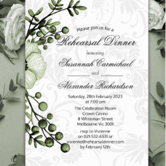 Rustic Green Bouquet and Damask Rehearsal Dinner