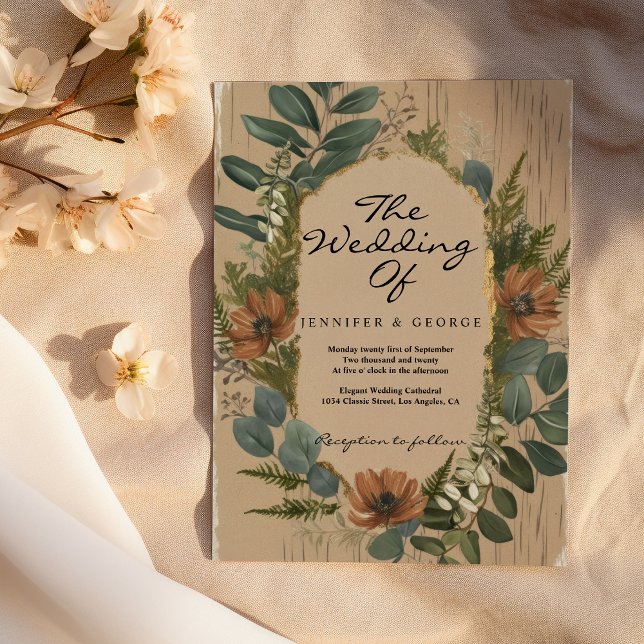 Rustic green brown woodland flowers Wedding Invitation (Rustic green brown woodland flowers Wedding )