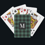 Rustic Green Buffalo Plaid Custom Monogram Poker Cards<br><div class="desc">Custom playing cards set features a rustic pine green and black white buffalo plaid pattern with modern custom family monogram initial letter design that can be personalized.</div>