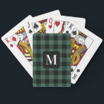 Rustic Green Buffalo Plaid Custom Monogram Poker Cards<br><div class="desc">Custom playing cards set features a rustic pine green and black white buffalo plaid pattern with modern custom family monogram initial letter design that can be personalized.</div>
