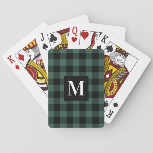 Rustic Green Buffalo Plaid Custom Monogram Poker Cards