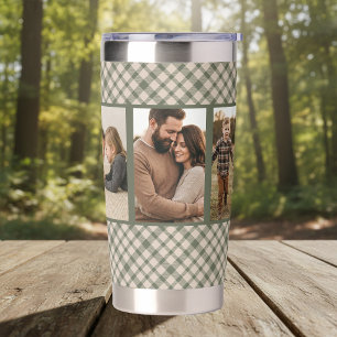 Rustic Green Buffalo Plaid Multi Photo Insulated Tumbler