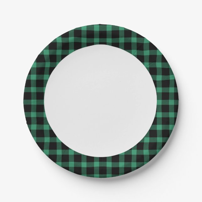Rustic Green Buffalo Plaid Paper Plates (Front)