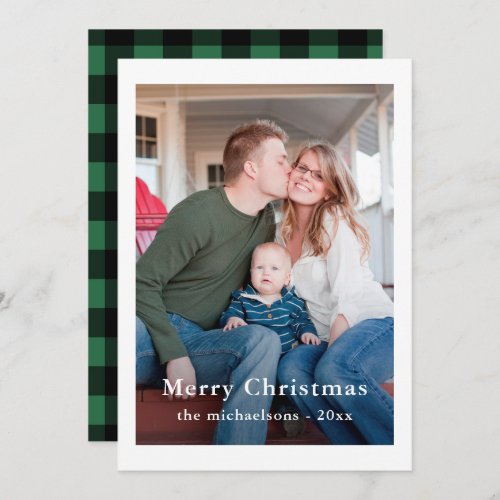 Rustic Green Buffalo Plaid Photo Christmas Card