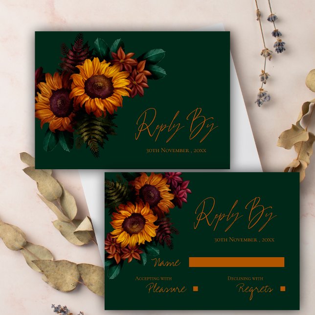 Rustic Green Burnt Orange Floral Wedding RSVP Card (Rustic Green Burnt Orange Floral Wedding RSVP Card)