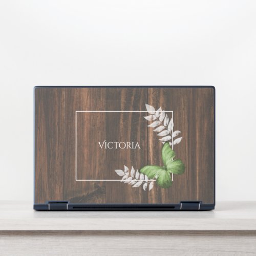 Rustic Green Butterfly Personalized HP Laptop Skin