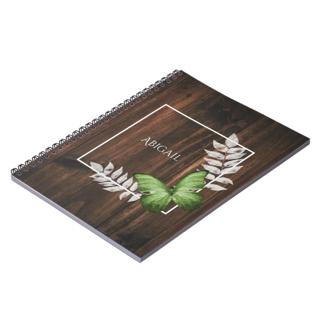 Rustic Green Butterfly Personalized Notebook (Left Side)