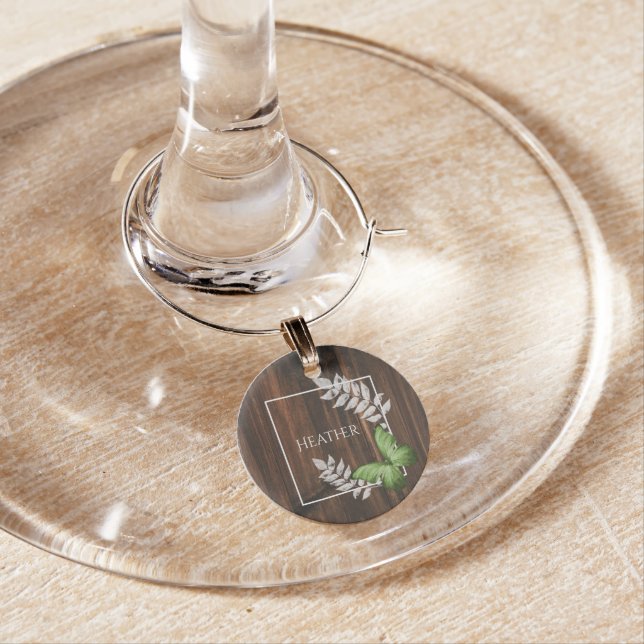 Rustic Green Butterfly Wine Charm (In Situ)