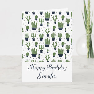 Rustic Green Cactus Desert Pattern Birthday Card