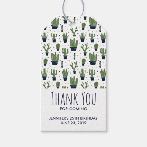 Rustic Green Cactus Desert Pattern Birthday Gift Tags