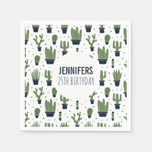 Rustic Green Cactus Desert Pattern Birthday Napkins