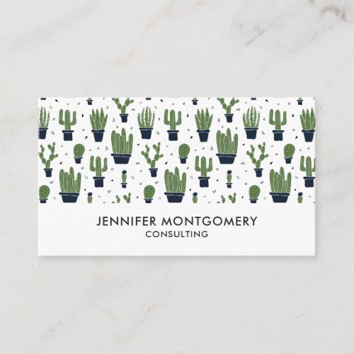 Rustic Green Cactus Desert Pattern Business Card