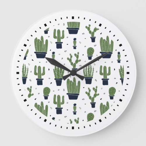 Rustic Green Cactus Desert Pattern Large Clock