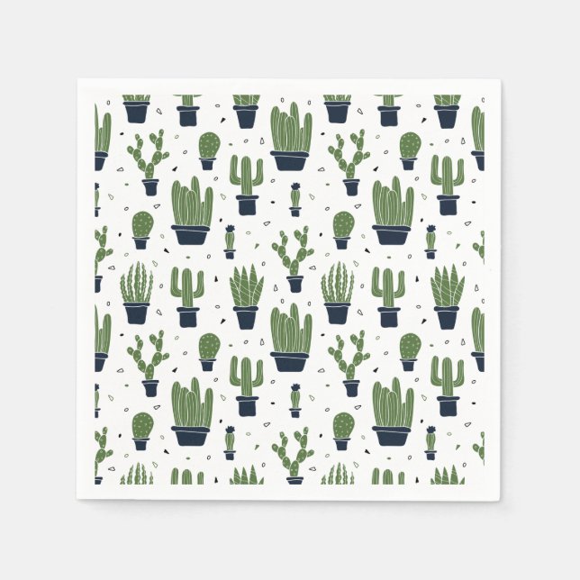 Rustic Green Cactus Desert Pattern Napkins (Front)