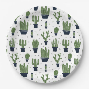 Rustic Green Cactus Desert Pattern Paper Plates