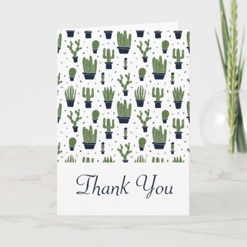 Rustic Green Cactus Desert Pattern Thank You Card